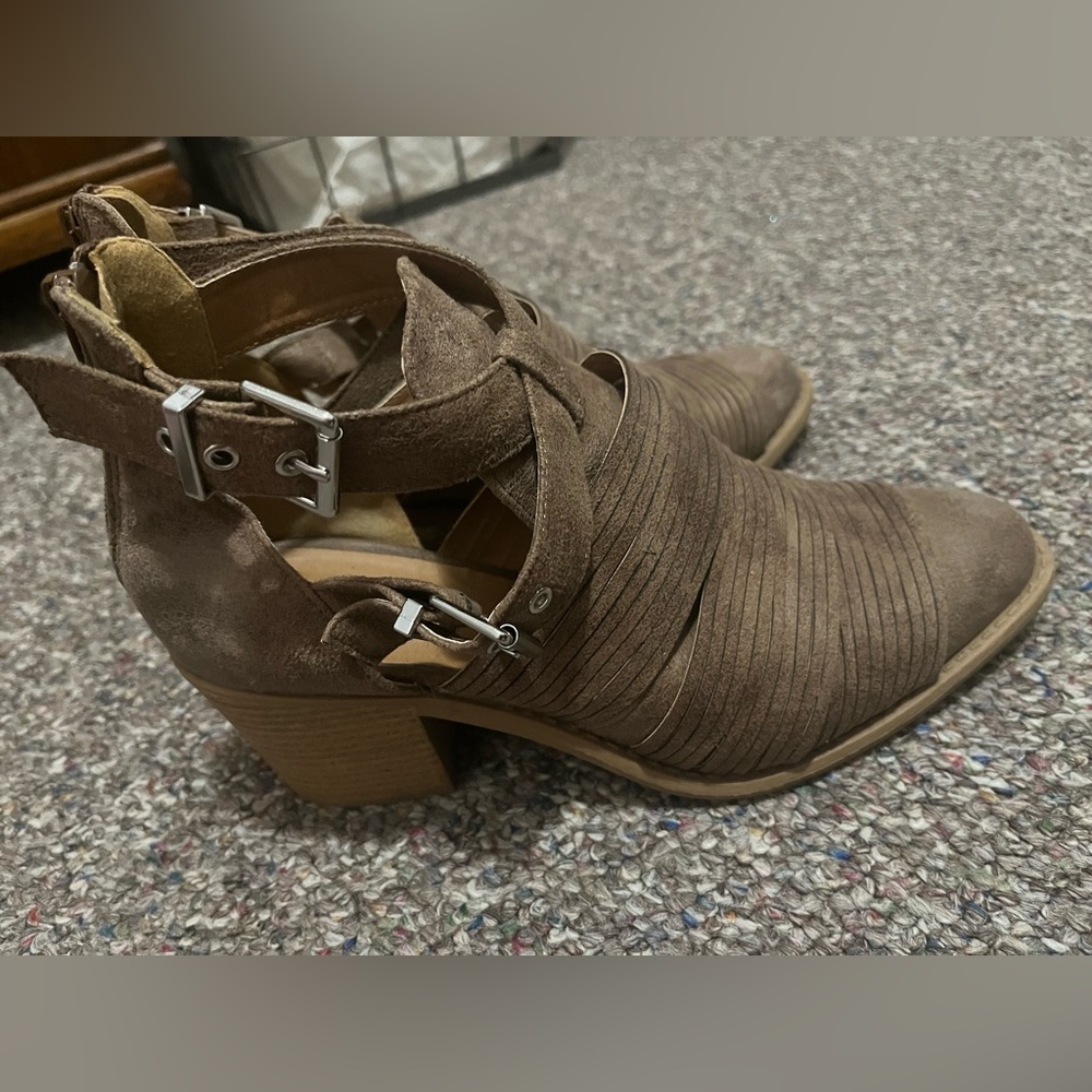 Brown Buckle Heel Booties